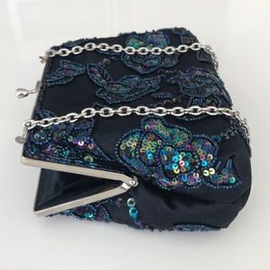 Talbots Blue Sequin & Beaded Clutch Purse